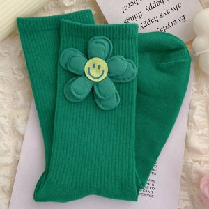 Женские носки, с декором в виде цветка, темно-зеленый