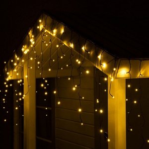 Гирлянда «Бахрома» 3 ? 0.6 м, IP44, УМС, тёмная нить, 100 LED, свечение тёплое белое, мерцание, 24 В