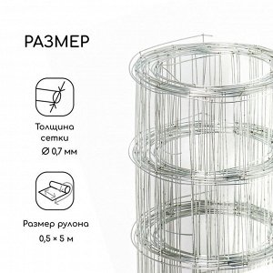 Сетка оцинкованная, сварная, 5?0.5 м, ячейка 50?50 мм, d=0.7 мм, Greengo