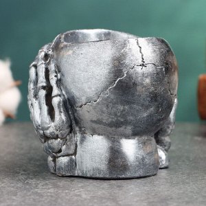 Фигурное кашпо "Череп" 9х9х8см, серебро
