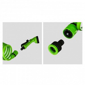 Шланг поливочный спиральный, 10 м, быстросъёмный, с поливочным пистолетом и штуцером, зелёный, Greengo