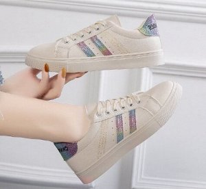 Кеды из иск. кожи, на шнурках, повседневные, беж