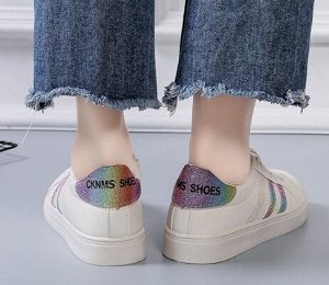 Кеды из иск. кожи, на шнурках, повседневные, беж