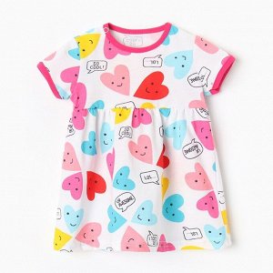 Платье «Bloom Baby. Сердечки», короткий рукав, белое
