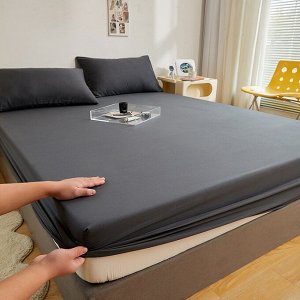 Fashion home Простынь на резинке и 2 наволочки, темно-серая 200*220