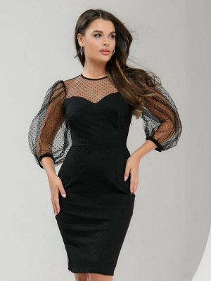 Платье черное с объемными рукавами длины миди