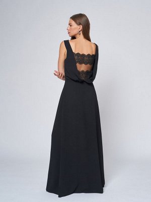 Платье черное длины макси без рукавов с кружевной вставкой на спине
