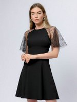Платье черное длины мини с рукавами из фатина