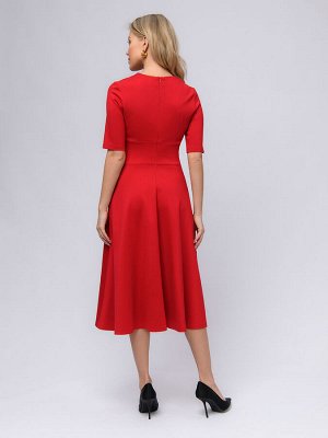 1001 Dress Платье красное длины миди с глубоким вырезом и рукавами 1/2