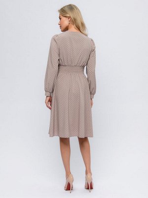 1001 Dress Платье бежевое в горошек длины миди с широкой резинкой на талии