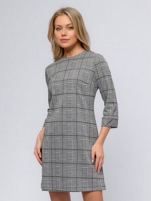 1001 Dress Платье серого цвета в клетку длины мини с рукавами 3/4