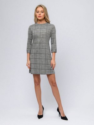 1001 Dress Платье серого цвета в клетку длины мини с рукавами 3/4