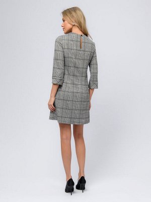 1001 Dress Платье серого цвета в клетку длины мини с рукавами 3/4