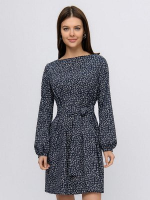 1001 Dress Платье темно-синего цвета с принтом длины мини с объемными рукавами