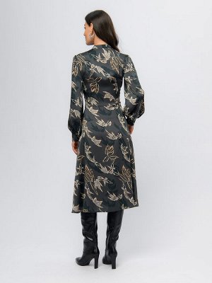 1001 Dress Платье темно-серого цвета длины миди с принтом и завязкой на воротнике