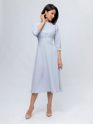 Платье серо-голубое длины миди с расклешенной юбкой