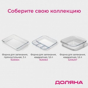 Форма для запекания и выпечки Доляна, 3 л, 35x24x6 см, овальная, жаропрочное стекло, прозрачная
