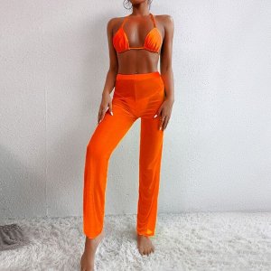Женский раздельный купальник + полупрозрачные штаны, цвет оранжевый