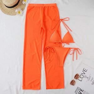 Женский раздельный купальник + полупрозрачные штаны, цвет оранжевый
