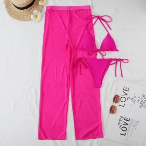 Женский раздельный купальник + полупрозрачные штаны, цвет розовый