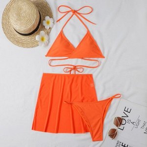 Женский раздельный купальник + юбка, цвет оранжевый