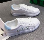 Кеды из иск. кожи, на шнурках, повседневные, белый с голубым