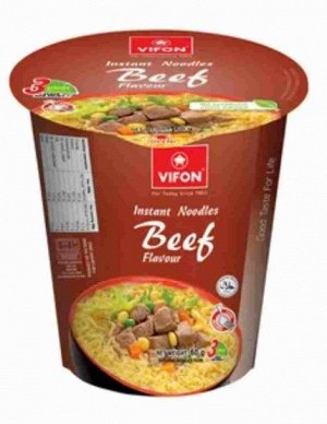 Лапша Пшеничная VIFON Beef flavor, со вкусом говядины по-восточному . Стакан 60 гр, Вьетнам (VIFON Instant noodles Beef flavor)