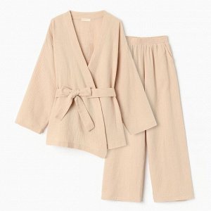 Комплект домашний женский (рубашка на запах, брюки) KAFTAN Basic размер, бежевый