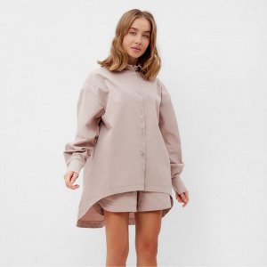 Комплект женский (рубашка, шорты) MINAKU: Oversize, серо-розовый
