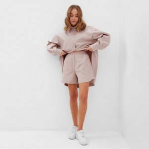 Комплект женский (рубашка, шорты) MINAKU: Oversize цвет серо-розовый