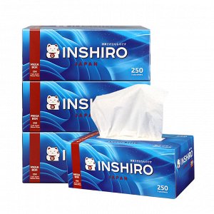 Салфетки бумажные в коробке INSHIRO Mega Box 2 слоя, белые, синяя коробка, 250 шт./коробка