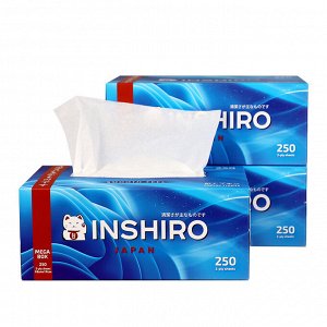 Салфетки бумажные в коробке INSHIRO Mega Box 2 слоя, белые, синяя коробка, 250 шт./коробка