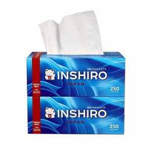 Салфетки бумажные в коробке INSHIRO Mega Box 2 слоя, белые, синяя коробка, 250 шт./коробка