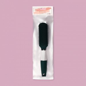 Расчёска массажная, прорезиненная ручка, 4 ? 23 см, цвет зелёный/белый
