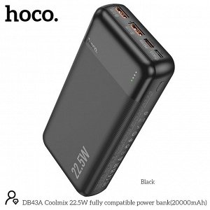 Портативный аккумулятор HOCO DB43A Coolmix, 22.5W, 20000 mAh, черный, быстрая зарядка Power Bank