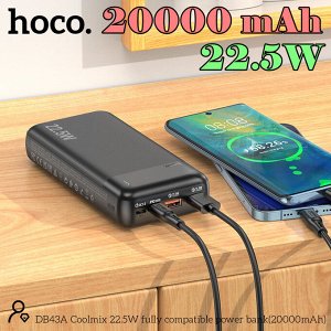 Портативный аккумулятор HOCO DB43A Coolmix, 22.5W, 20000 mAh, черный, быстрая зарядка Power Bank