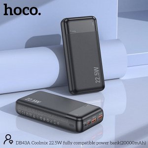 Портативный аккумулятор HOCO DB43A Coolmix, 22.5W, 20000 mAh, черный, быстрая зарядка Power Bank