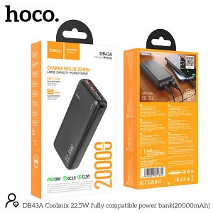 Портативный аккумулятор HOCO DB43A Coolmix, 22.5W, 20000 mAh, черный, быстрая зарядка Power Bank