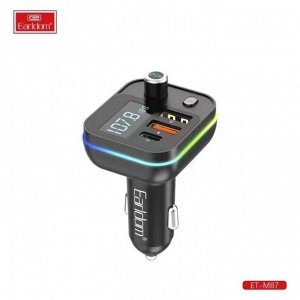 NEW ! Автомобильное зарядное устройство модулятор Earldom M87 Speed 2*USB + 1*Type-C + FM-трансмиттер, PD18W, 3.1A, черный, дисплей, RGB подсветка