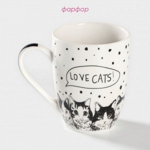 Кружка керамическая Доляна «Коты - это любовь», 350 мл, цвет белый