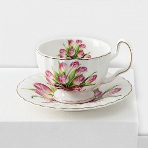 Сервиз фарфоровый чайный Spring, 12 предметов: 6 кружек 220 мл, 6 блюдец d=15 см, цвет белый
