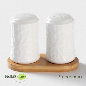 Набор фарфоровый для специй на деревянной подставке BellaTenero «Кракле», 2 предмета: солонка, перечница, цвет белый