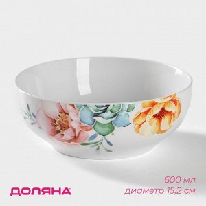 Салатник Доляна «Пташка», 600 мл, d=15.2 см, фарфор, белый