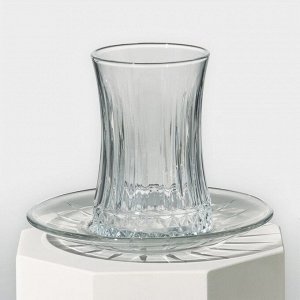Набор стеклянный для чая Elysia, 12 предметов: стакан 200 мл, 6 шт, блюдце d=13 см, 6 шт