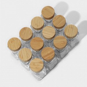 Набор стеклянных баночек для специй с деревянной крышкой BellaTenero «Эко», 120 мл, 4x11 см, 12 шт