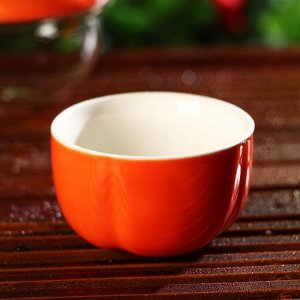 Набор для чайной церемонии керамический «Тыква», 5 предметов: гайвань 200 мл, малая чаша 60 мл, большая чаша 210 мл, тряпка, сумка, посуда для Хэллоуина, цвет оранжевый