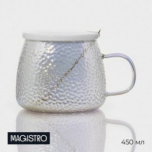 Кружка стеклянная с ложкой Magistro «Диамант», 450 мл, цвет перламутровый