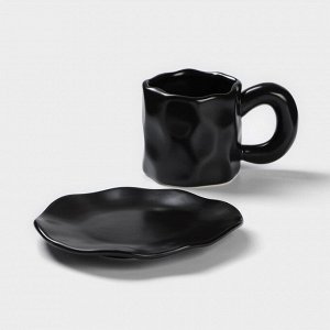 Чайная пара керамическая «Базальт», 2 предмета: кружка 200 мл, блюдце d=14,8 см, цвет чёрный