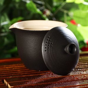 Набор для чайной церемонии керамический «Атмосфера», 6 предметов: чайник 250 мл, 3 пиалы 50 мл, тряпка, сумка, цвет коричневый