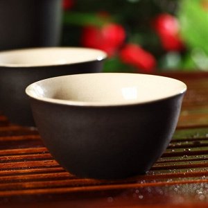 Набор для чайной церемонии керамический «Атмосфера», 6 предметов: чайник 250 мл, 3 пиалы 50 мл, тряпка, сумка, цвет коричневый